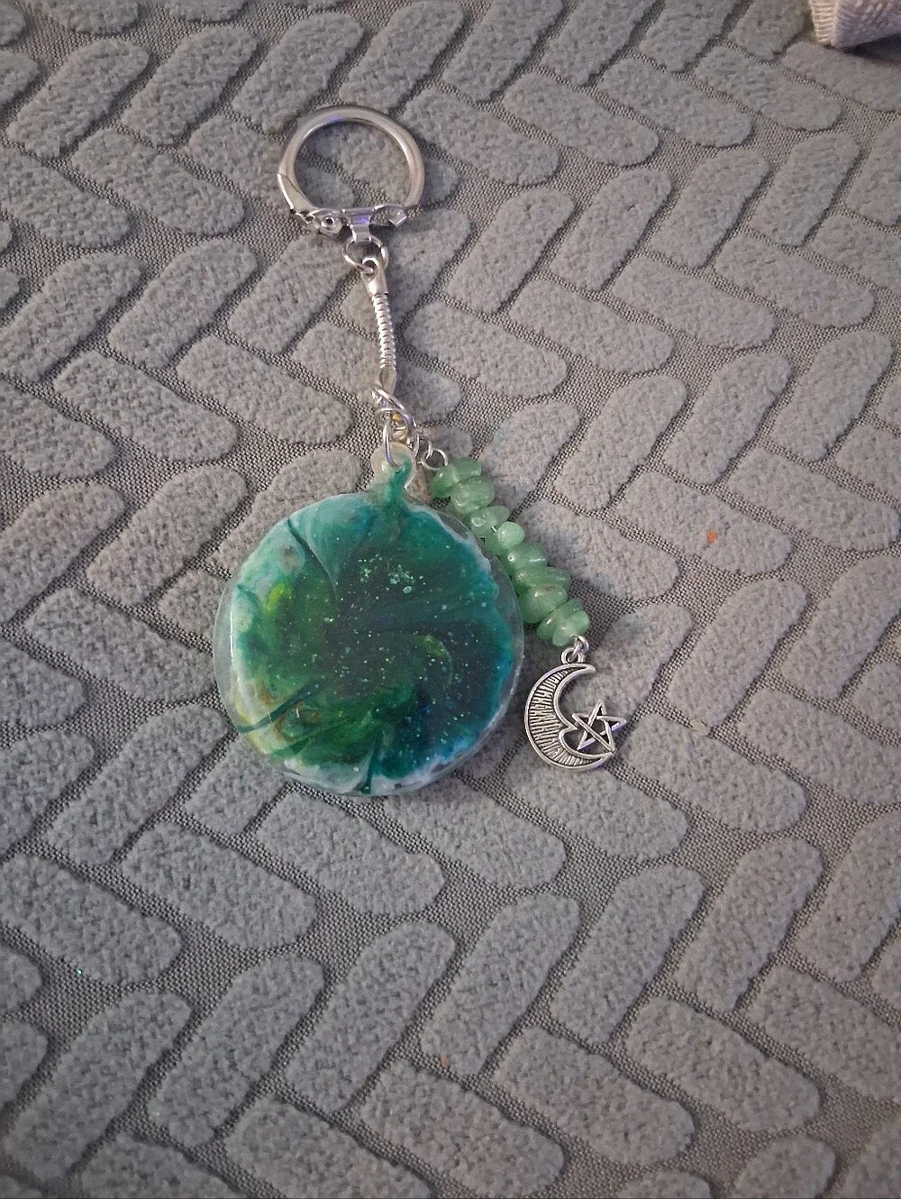 Aries Green Swirling Resin Keychain with Gold Trim